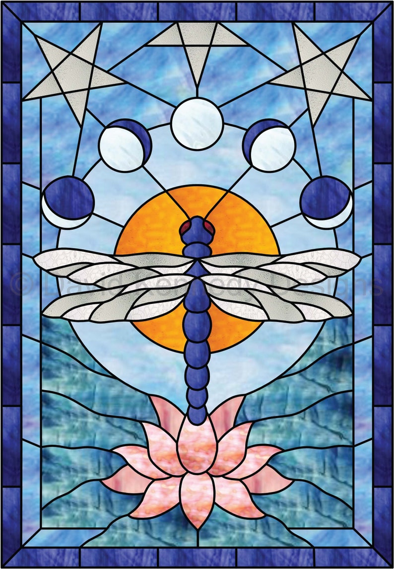 Dragonfly Lotus Stained Glass Pattern C David Kennedy Designs Cuttersguide Com