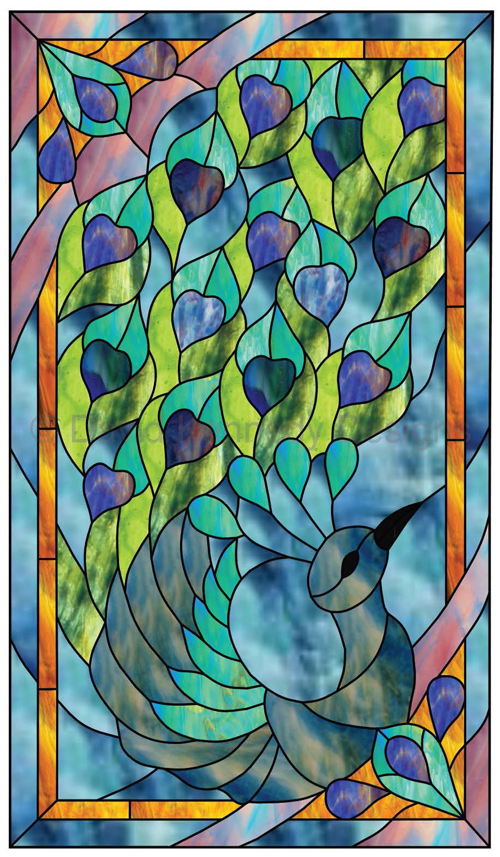 Peacock 1 Stained Glass Pattern. © David Kennedy Designs.