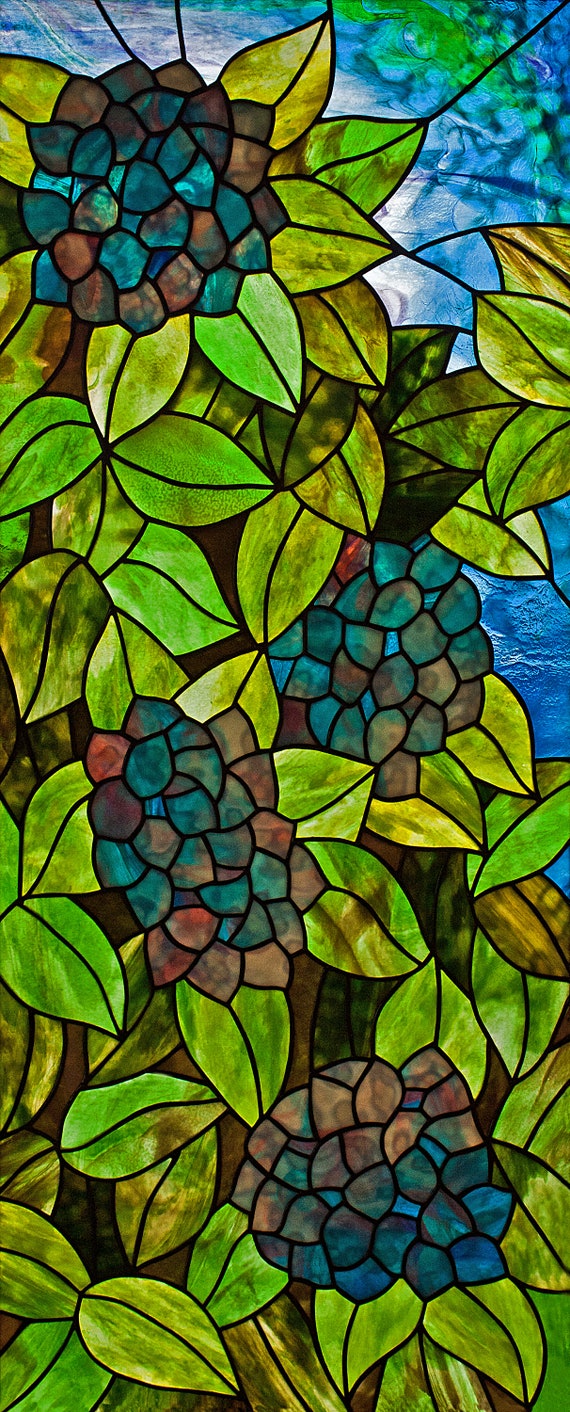 Blue Hydrangea Stained Glass Pattern. © David Kennedy Designs. - Etsy