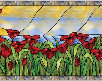 Poppies Horizontal Stained Glass Pattern.© David Kennedy Designs.