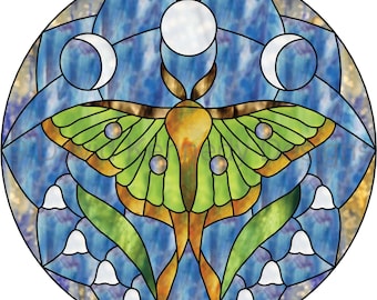 Luna Moth Mandala Stained Glass Pattern. © David Kennedy Designs