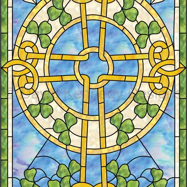 Modèle de vitrail croix celtique. © David Kennedy Designs.