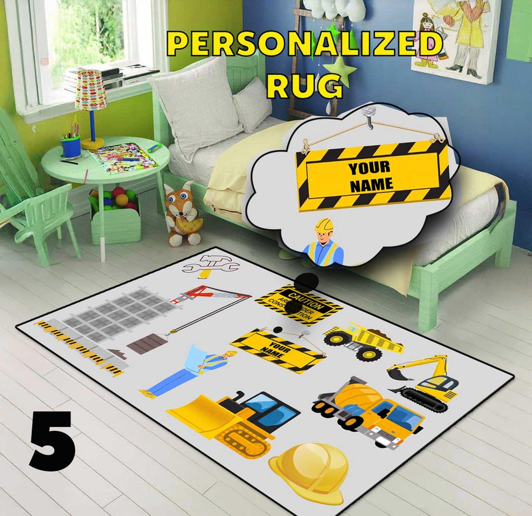 Work Site Rug Construction Site Kids Rug, Nursery Carpet, Personalized Name Rug - Etsy