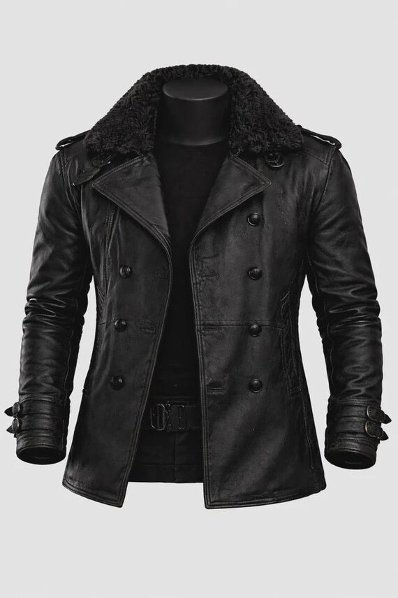 Leon S. Kennedy Black Leather Jacket – Faux Fur Collar Winter Coat
