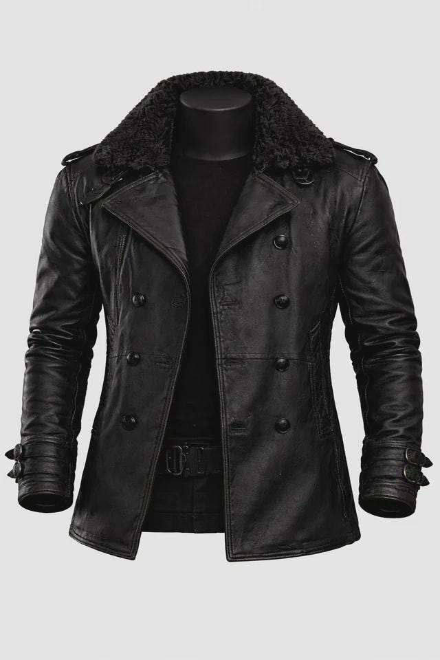 Leon S. Kennedy Black Leather Jacket – Faux Fur Collar Winter Coat