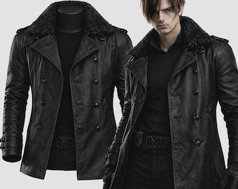 Leon S. Kennedy Black Leather Jacket – Faux Fur Collar Winter Coat