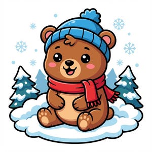 20 Winter Animal Clipart, Kawaii Cartoon Bundle PNG, Snow Animals Illustration, Vector Style