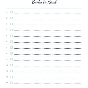 以下が含まれることがあります： 「Books to Read」のテキストとコアラのイラストが上部にある白いリスト。読書進捗を追跡するために設計された、チェックボックス付きの15本の番号付き線があります。線は点線です。
