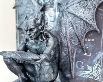 Gargoyle Reading Bookend | 3D Printed Gothic Shelf Decor | Fantasy Figure