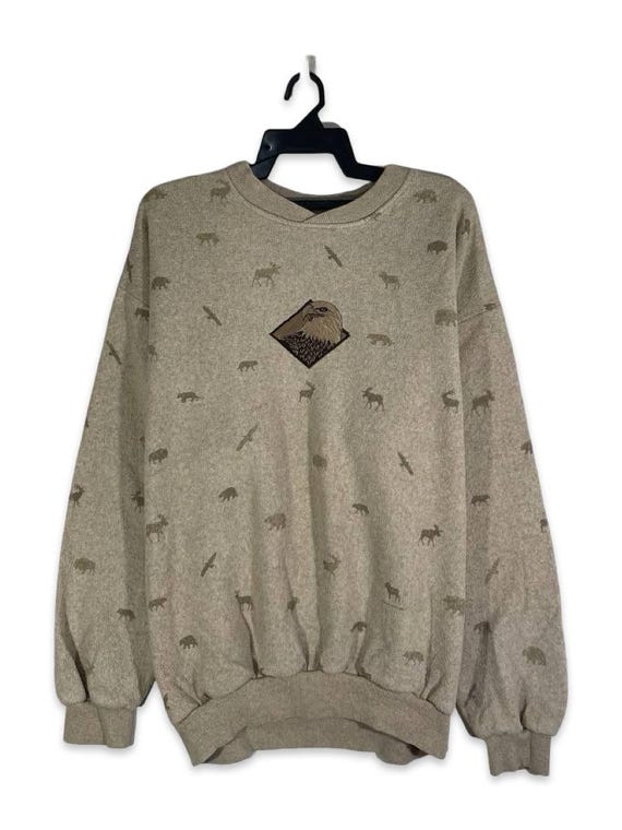 Vintage 90s eagle hawk wild birds animal fullprint sweatshirt pullover size XL