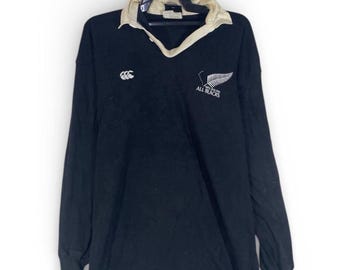 Vintage 90s Canterbury Ragby Shirt komplett schwarz Neuseeland Gr. L