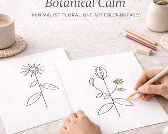 Minimalistische bloemen kleurplaten | Botanische lijntekeningen voor volwassenen | Ontspannende afdrukbare bloemenkleurset | Pdf van 10 pagina's