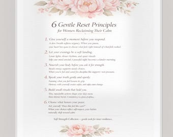 6 Gentle Reset-principes bloemenkunst aan de muur (directe download)