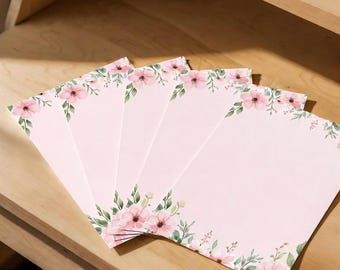 Afdrukbaar briefpapier roze bloemen – briefpapierset van 6 pagina's (8,5 x 11 inch, pdf + png + jpg, direct downloaden)