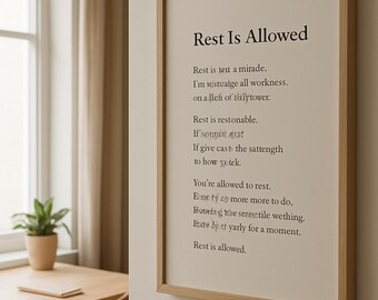 Rust is toegestaan – Minimalistische afdrukbare muurkunst, mindfulness-citaat, rustig neutraal decor, digitale download