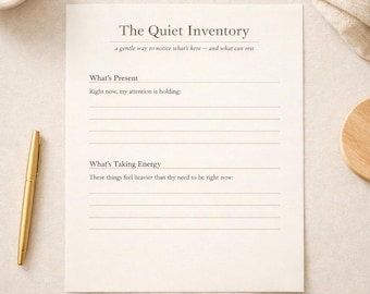 The Quiet Inventory: afdrukbaar reflectiewerkblad van 2 pagina's | Hulpmiddel voor mentale reset | Minimalistische pdf-download