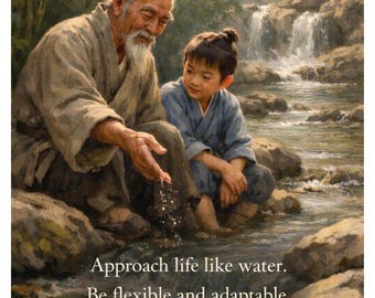 Zen River Painting Art Print – Citaat Japanse wijsheid (digitale download)