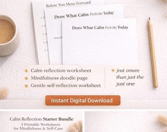 Bundel Mindfulness-werkbladen | Rustige reflectie, krabbelprompts (digitale download)