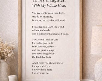 Muurkunst aan mijn dochter – afdrukbaar gedicht 'Met mijn hele hart', digitale download