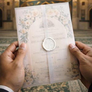 Floral Islamic Wedding Invitation | Elegant Nikah Invite | Neutral Beige Muslim Wedding Card image 9