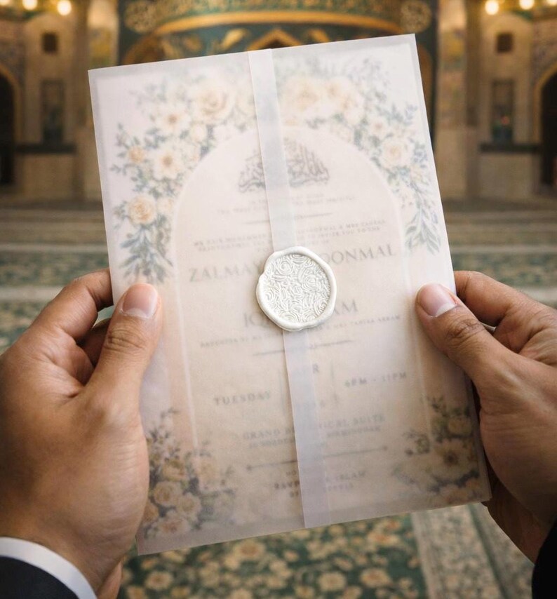 Floral Islamic Wedding Invitation | Elegant Nikah Invite | Neutral Beige Muslim Wedding Card image 9
