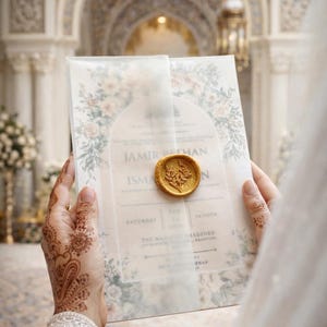 Floral Islamic Wedding Invitation | Elegant Nikah Invite | Neutral Beige Muslim Wedding Card image 7