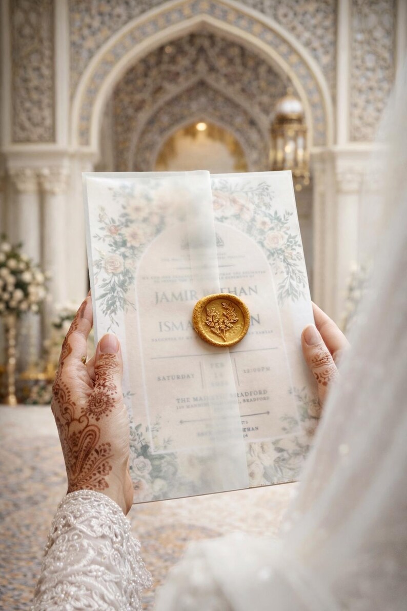 Floral Islamic Wedding Invitation | Elegant Nikah Invite | Neutral Beige Muslim Wedding Card image 7
