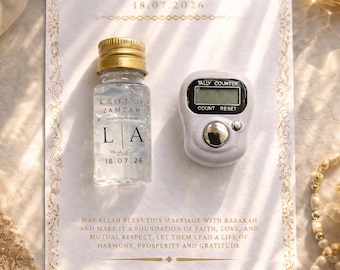 Personalised Islamic Wedding Favour,  Nikah Zamzam  Water Tasbeeh Combo Muslim Favour