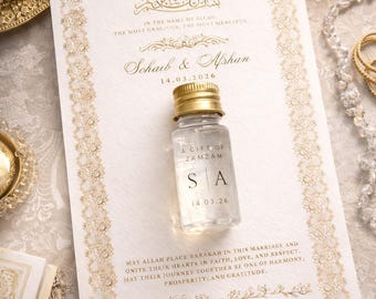 Personalised Islamic Wedding Favour | Nikah Place Card | Muslim Zamzam Water Favour