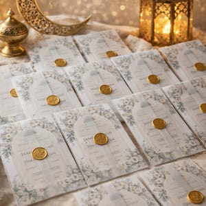 Floral Islamic Wedding Invitation | Elegant Nikah Invite | Neutral Beige Muslim Wedding Card image 10