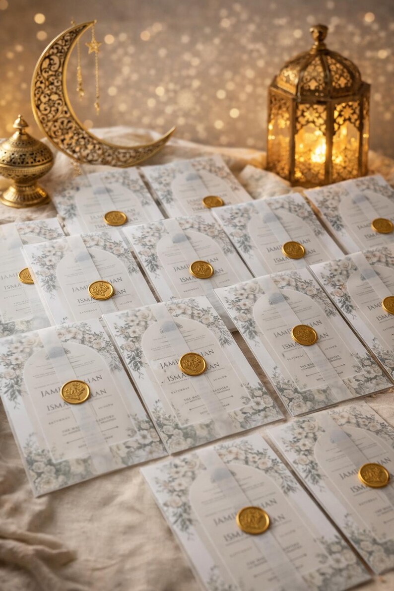 Floral Islamic Wedding Invitation | Elegant Nikah Invite | Neutral Beige Muslim Wedding Card image 10