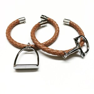 Braided Leather and Stirrup or Snaffle Charm Bracelet, Equestrian Gifts image 3