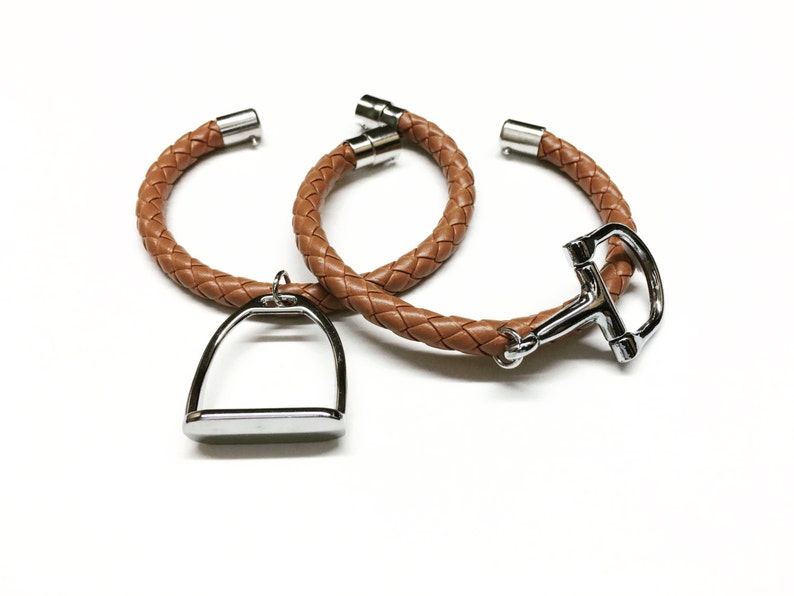 Braided Leather and Stirrup or Snaffle Charm Bracelet, Equestrian Gifts image 3