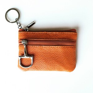 Credit Card Holder, Leather Coin Purse Pouch, featuring Horse Stirrup or Snaffle Bit Charm image 2