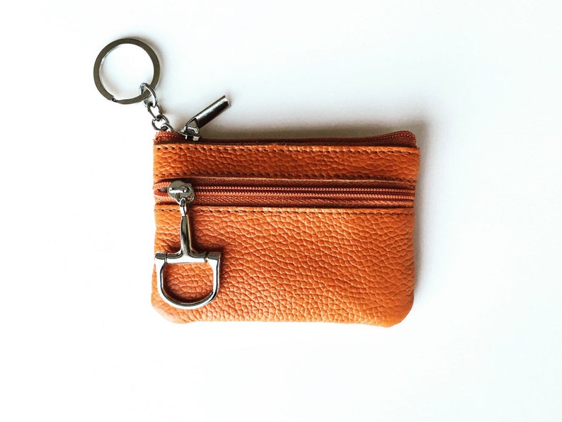 Credit Card Holder, Leather Coin Purse Pouch, featuring Horse Stirrup or Snaffle Bit Charm image 2