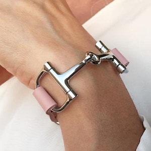 Equestrian Bracelet in Soft Pink, Horse Bracelet, Silver Snaffle Bracelet, Snaffle Bit Bracelet, Gift For Her