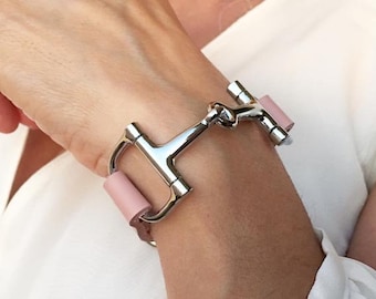 Equestrian Bracelet in Soft Pink, Horse Bracelet, Silver Snaffle Bracelet, Snaffle Bit Bracelet, Gift For Her