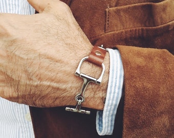 Men's Leather Bracelet, Equestrian Snaffle Bit Bracelet, Men's Bracelet, Men's Jewelry, Leather Bracelet, Men's Gift