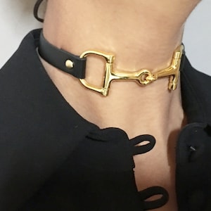 Modern Equestrian Leather and Snaffle Bit Choker Necklace