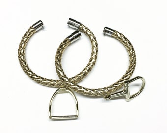 Braided Leather and Stirrup or Snaffle Charm Bracelet, Equestrian Gifts