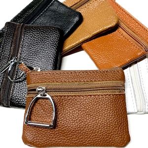 Credit Card Holder, Leather Coin Purse Pouch, featuring Horse Stirrup or Snaffle Bit Charm image 1