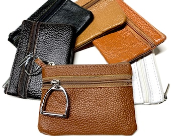 Credit Card Holder, Leather Coin Purse Pouch, featuring Horse Stirrup or Snaffle Bit Charm