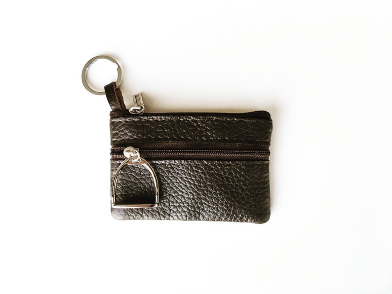 Credit Card Holder, Leather Coin Purse Pouch, featuring Horse Stirrup or Snaffle Bit Charm image 4