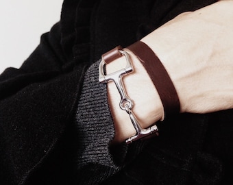 Equestrian Double Wrap Leather Horse Bit Bracelet