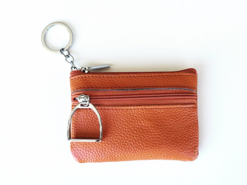 Credit Card Holder, Leather Coin Purse Pouch, featuring Horse Stirrup or Snaffle Bit Charm image 3