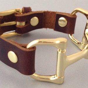 Brown Leather Wrap Bracelet with Equestrian Horse Detail Horsebit Gold Snaffle Bit