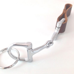 Handmade brown leather and silver horsebit Horse Snaffle Bit key ring