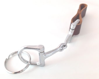 Handmade brown leather and silver horsebit Horse Snaffle Bit key ring