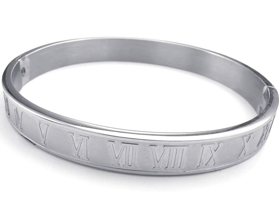 Classic Roman Numeral Stainless Steel Cuff Bangle Bracelet Etsy