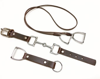 Equestrian Leather Accessory Gift Set for Women, Handmade Gift Package, Horse Snaffle Bit Bracelet, Stirrup Necklace and key chain